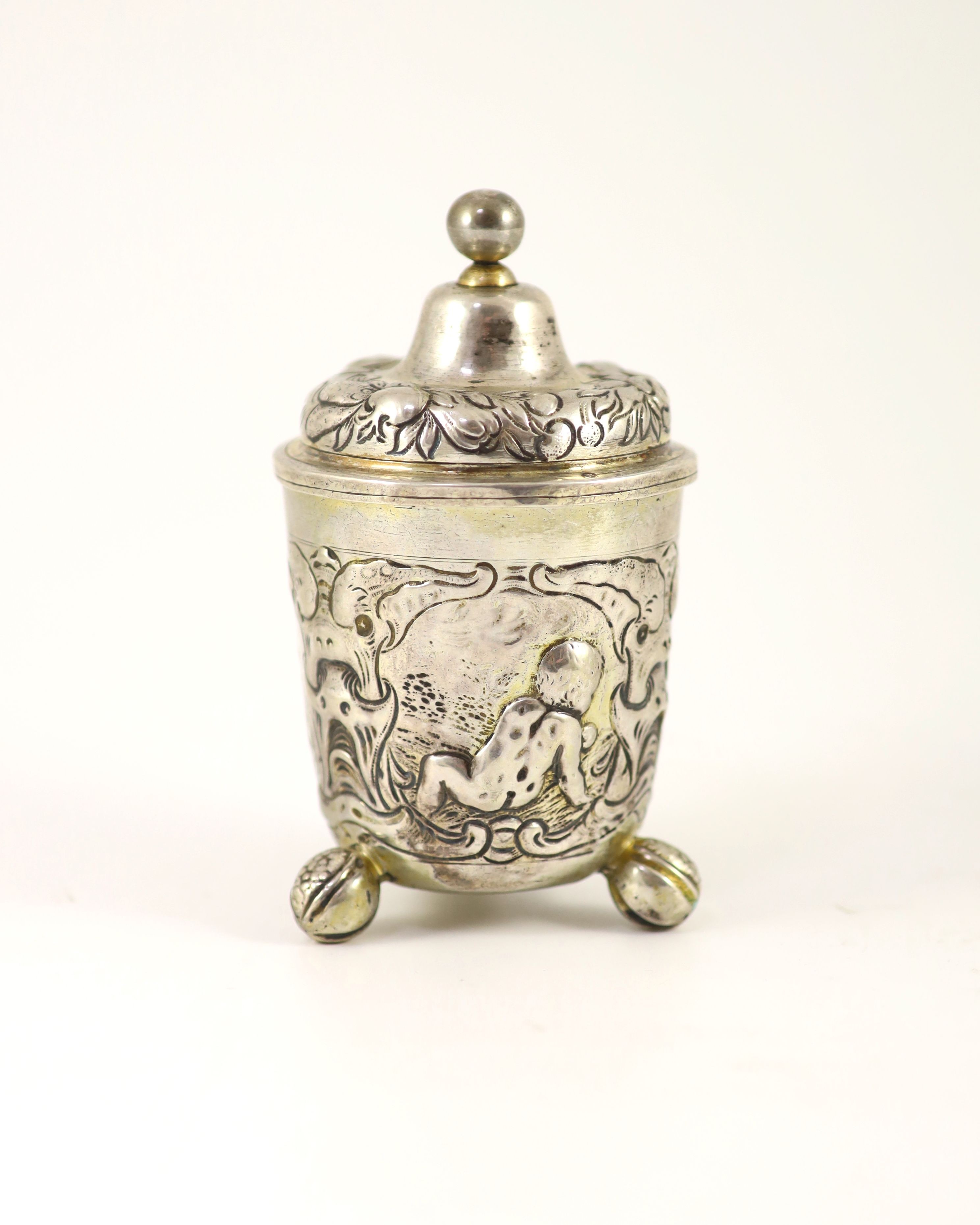An 18th century possibly German silver cup and cover